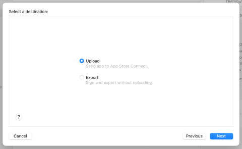 Apple Xcode upload screen